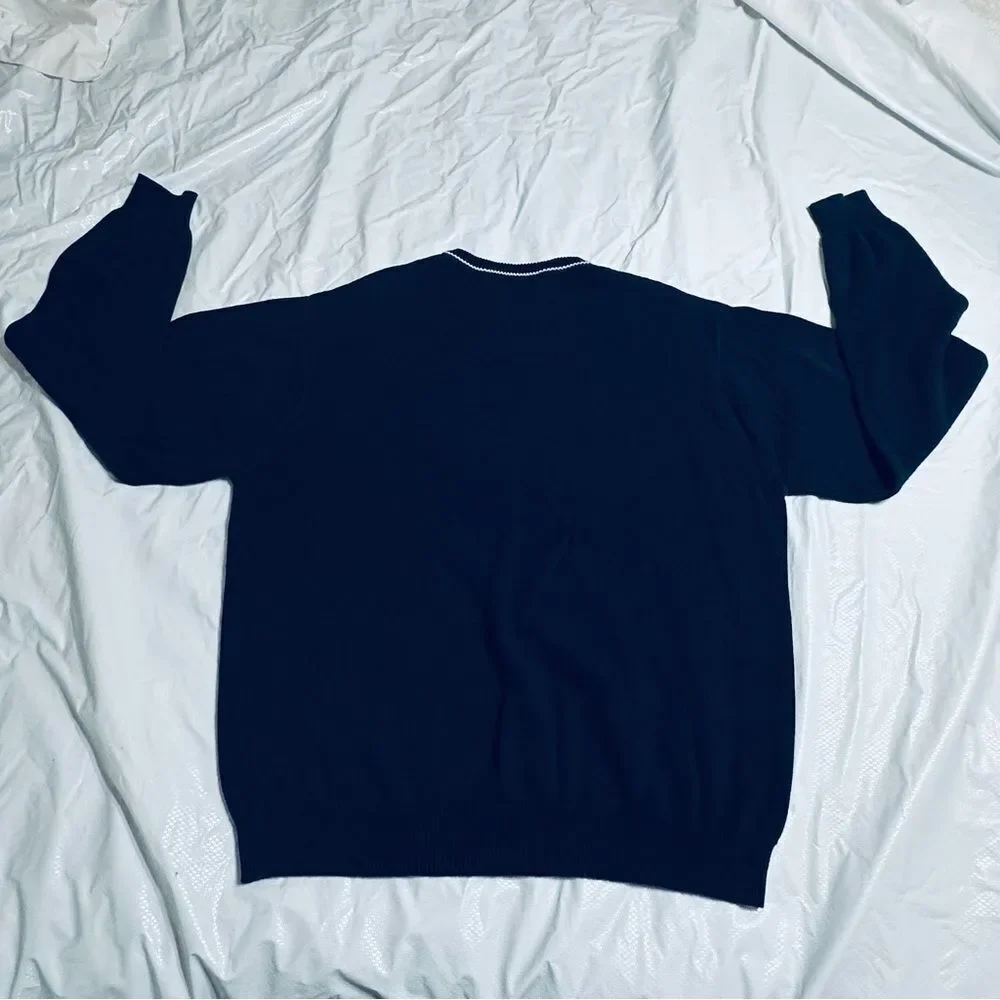 Vintage J.Crew Navy Blue Classic V-Neck Cotton Sweater Size Medium